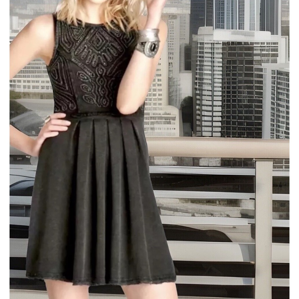 Free People Sassy Soutache Mini Dress Womens S Heather Gray Beaded Fit & Flare